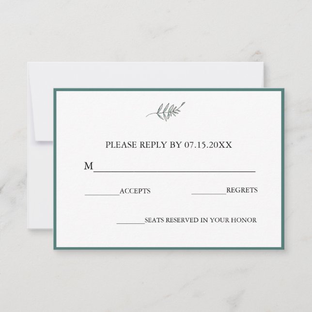 Elegant Flat Modern Botanical Green Wedding RSVP (Front)
