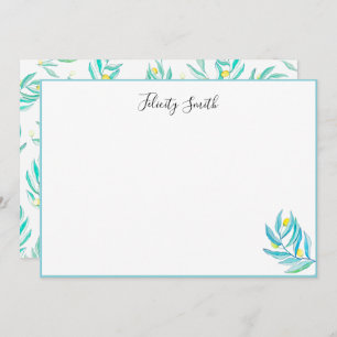 Elegant Flat Modern Botanical Lemon Note Cards 