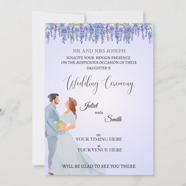 Elegant Flat Wedding Invitation | Customisable  (Front)