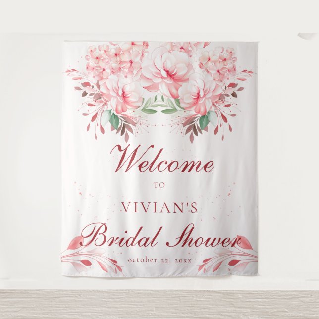 Elegant Flawless Sakura Pink Bridal Shower Welcome Tapestry (Front)