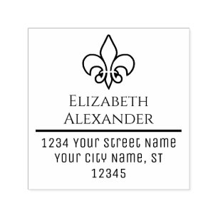 Elegant fleur de Lis 10 Floral French Name Address Self-inking Stamp