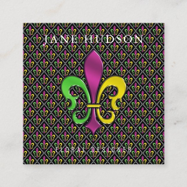 Elegant Fleur De Lis Design Square Business Card (Front)