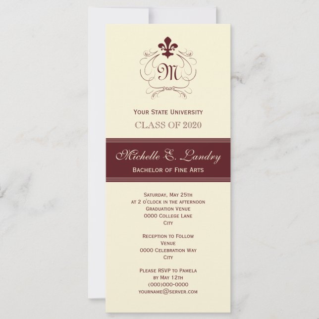 Elegant Fleur de Lis Formal Graduation (red) Invitation (Front)