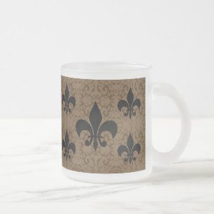 Elegant Fleur-De-Lis Frosted Glass Coffee Mug