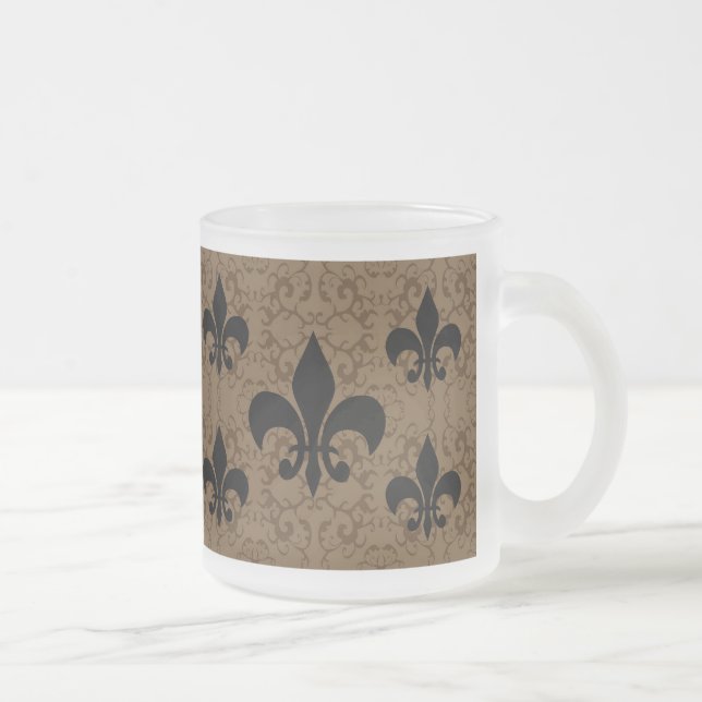 Elegant Fleur-De-Lis Frosted Glass Coffee Mug (Right)