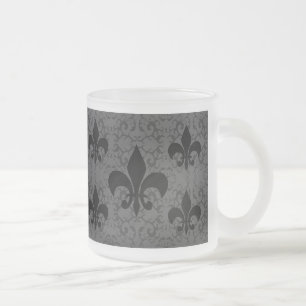 Elegant Fleur-De-Lis Frosted Glass Coffee Mug