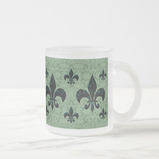 Elegant Fleur-De-Lis Frosted Glass Coffee Mug (Right)
