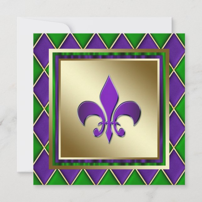 Elegant Fleur De Lis Mardi Gras Wedding Invitation (Front)