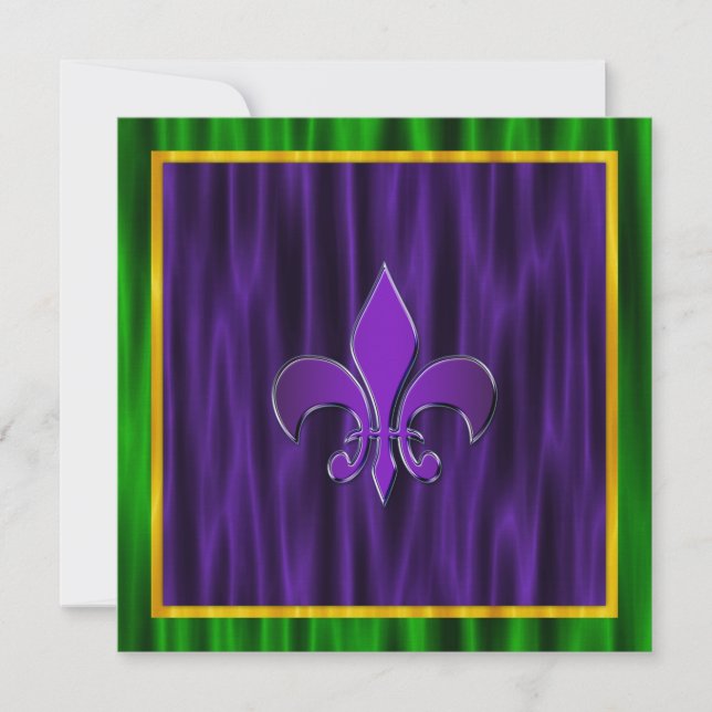Elegant Fleur De Lis Mardi Gras Wedding Invitation (Front)