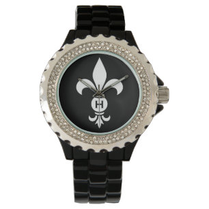 Elegant Fleur De Lis Monogram Wedding Personalised Watch