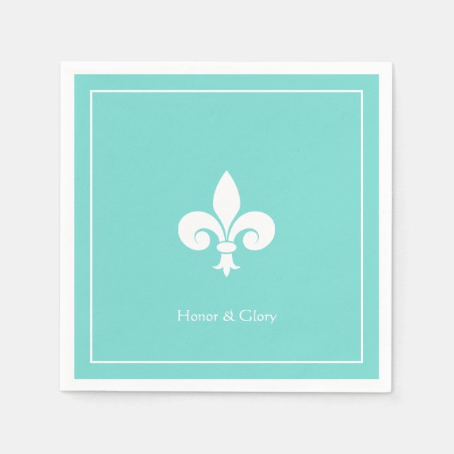 Elegant Fleur-de-lis or Lily Flower on Teal Napkin (Front)