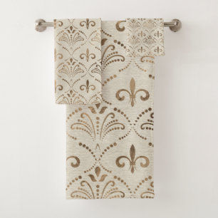 Elegant Fleur-de-lis pattern - pastel gold Bath Towel Set