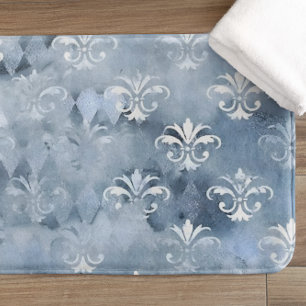 Elegant Fleur-de-Lis - Vintage Blue French Bath Mat