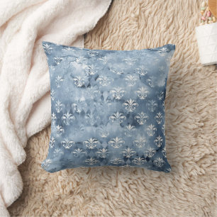 Elegant Fleur-de-Lis - Vintage Blue French  Cushion