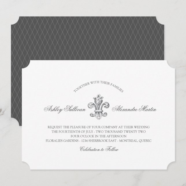 Elegant Fleur de Lis Wedding 3 Invitation (Front/Back)