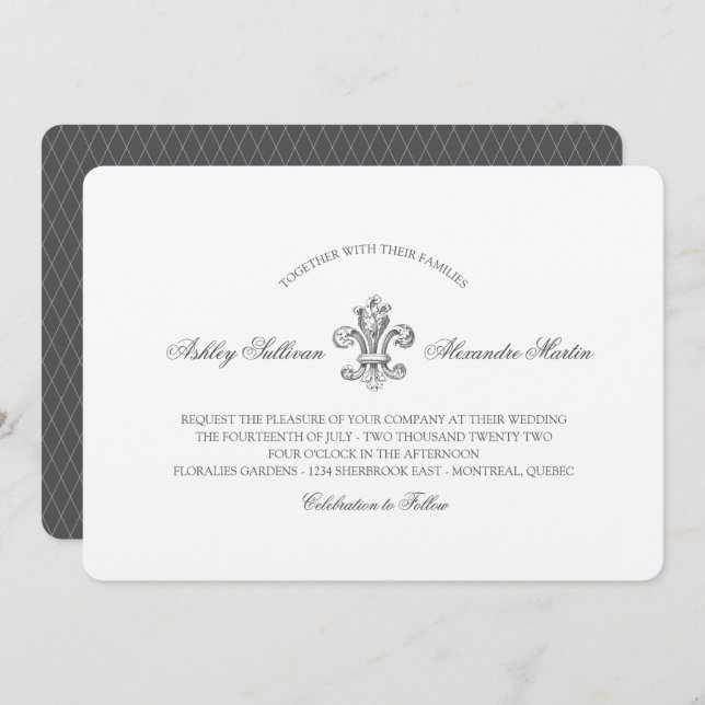 Elegant Fleur de Lis Wedding and RSVP 2 Invitation (Front/Back)