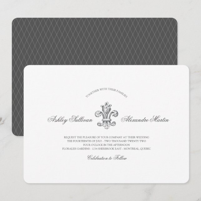 Elegant Fleur de Lis Wedding Combo 2 Invitation (Front/Back)