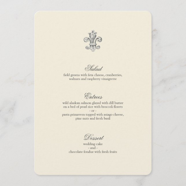 Elegant Fleur de Lis Wedding Menu (Front)