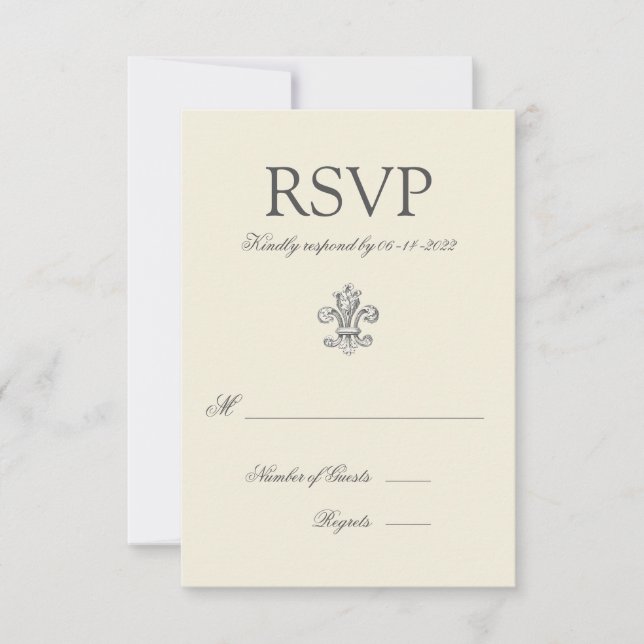 Elegant Fleur de Lis Wedding RSVP Card (Front)