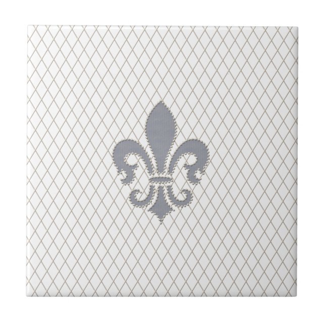 Elegant Fleur de Lys in Grey and White Tile (Front)