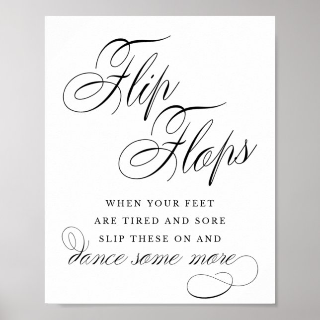 Elegant Flip Flops Black Calligraphy | Favor Sign (Front)