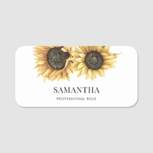 Elegant Floal Sunflower Watercolor Custom Name Tag