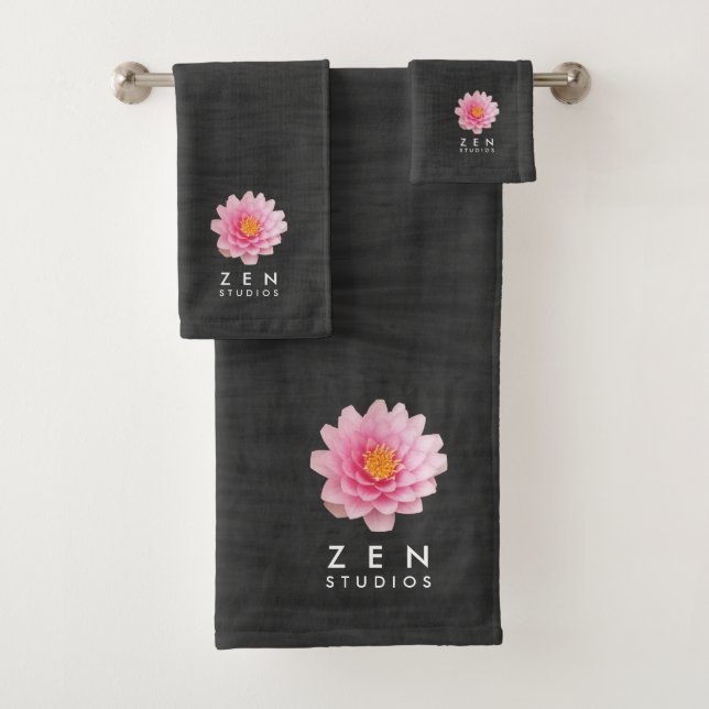 Elegant Floating Pink Lotus Flowers Bath Towel Set (Insitu)