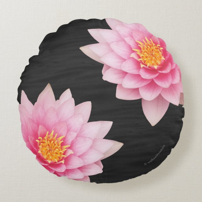 Elegant Floating Pink Lotus Flowers Round Cushion (Front)
