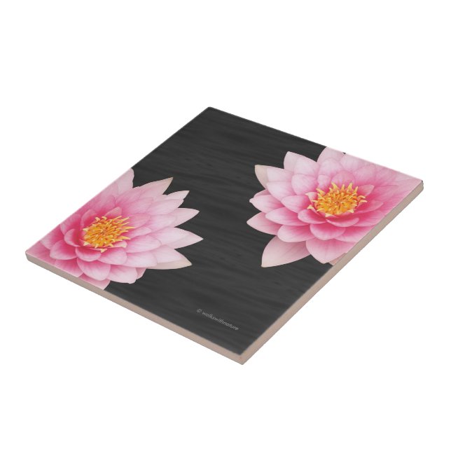 Elegant Floating Pink Lotus Flowers Tile (Side)
