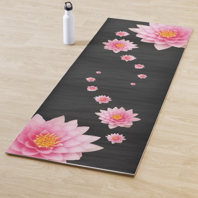 Elegant Floating Pink Lotus Flowers Yoga Mat (In Situ)