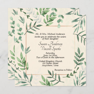 Elegant Flora and Fauna Frame Cream Wedding Invitation