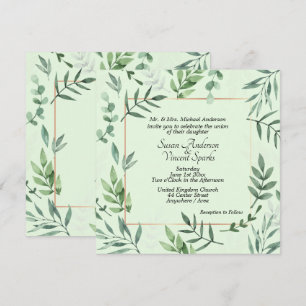 Elegant Flora and Fauna Frame Green Wedding Invitation