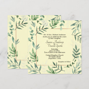 Elegant Flora and Fauna Frame Yellow Wedding Invitation