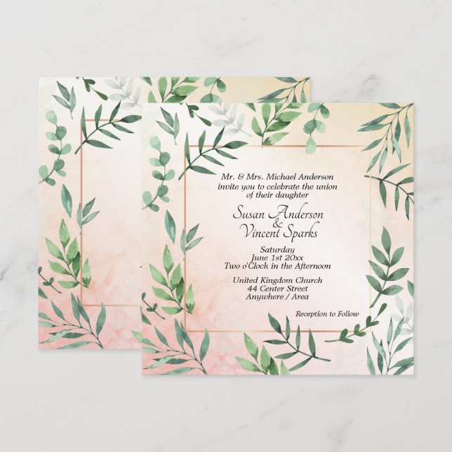 Elegant Flora and Fauna Touch of Peach Wedding Invitation (Front/Back)