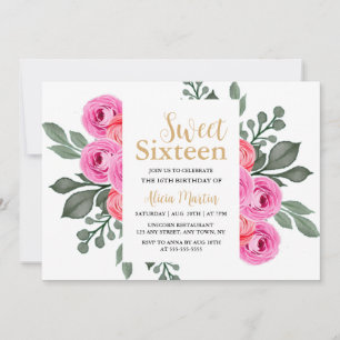 Elegant Flora Dusty Pink Rose Gold Sweet 16 Invitation