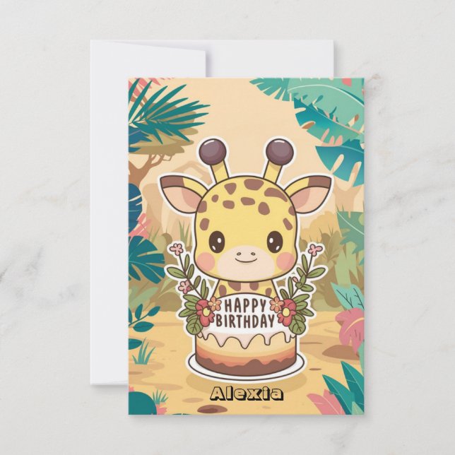 Elegant Flora Giraffe Birthday Card (Front)