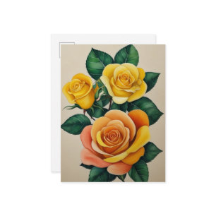 Elegant Flora Watercolor Yellow Roses Postcard