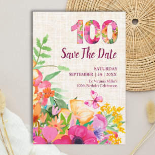 Elegant Floral 100th Birthday Garden Linen Save The Date