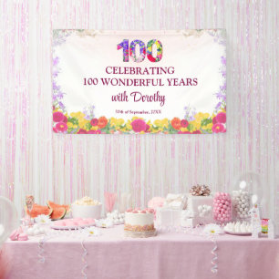 Elegant Floral 100th Birthday Party / 100 Years Banner