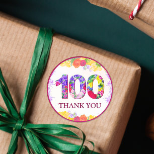 Elegant Floral 100th Birthday Party / 100 Years Classic Round Sticker