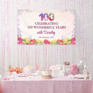 Elegant Floral 100th Birthday Party / Pastel 100 Banner