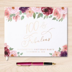 Elegant Floral 100th Birthday Party Rose Gold Guest Book