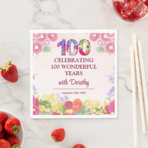 Elegant Floral 100th Birthday / Pastel 100 Years Napkin