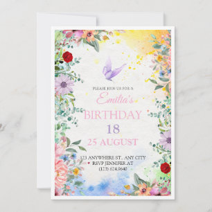 Elegant Floral 18th Birthday Invitation with Water