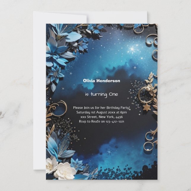 Elegant Floral 1st Birthday Invitation (Front)