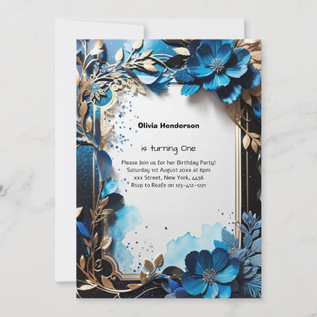 Elegant Floral 1st Birthday Invitation (Front)