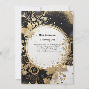 Elegant Floral 1st Birthday Invitation