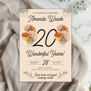 Elegant Floral 20th Birthday Invitation