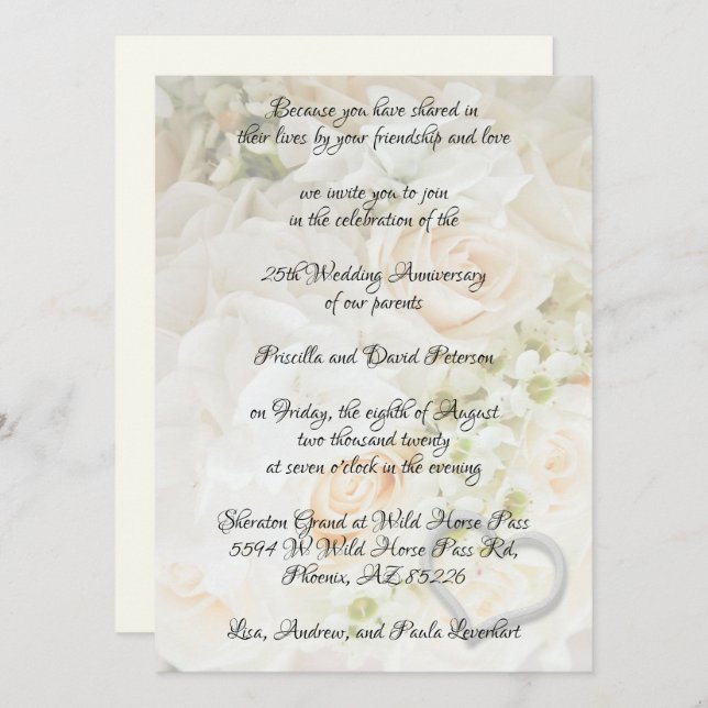 Elegant Floral 25th Anniversary Celebration Invitation (Front/Back)