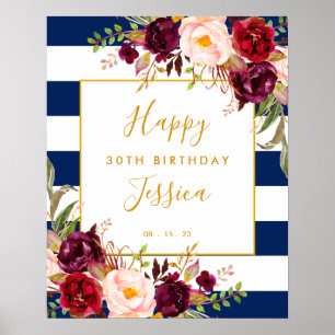 Elegant Floral 30th Birthday Banner Poster